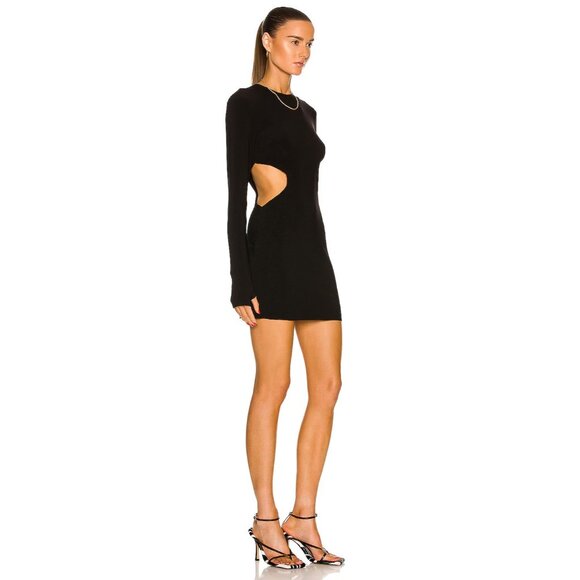 Norma Kamali Long Sleeve Mini Cut Out Dress in Black - Picture 2 of 3